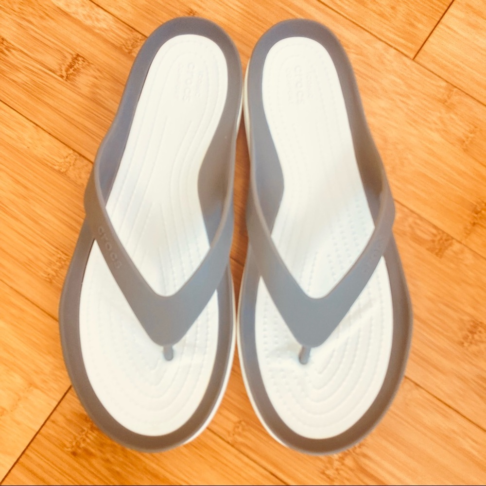 Crocs Iconic Comfort White/Grey Flip Flops Size 9 - Picture 4 of 7